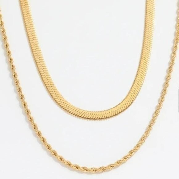 Boutique Jewelry - Necklace Layered Gold Herringbone & Gold Rope Chain Necklace WATERPROOF Necklace